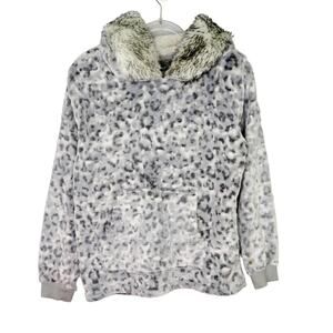 Urban Outfitters Peaches & Dreams Snow Leopard Faux Fur Fleece Pullover Large